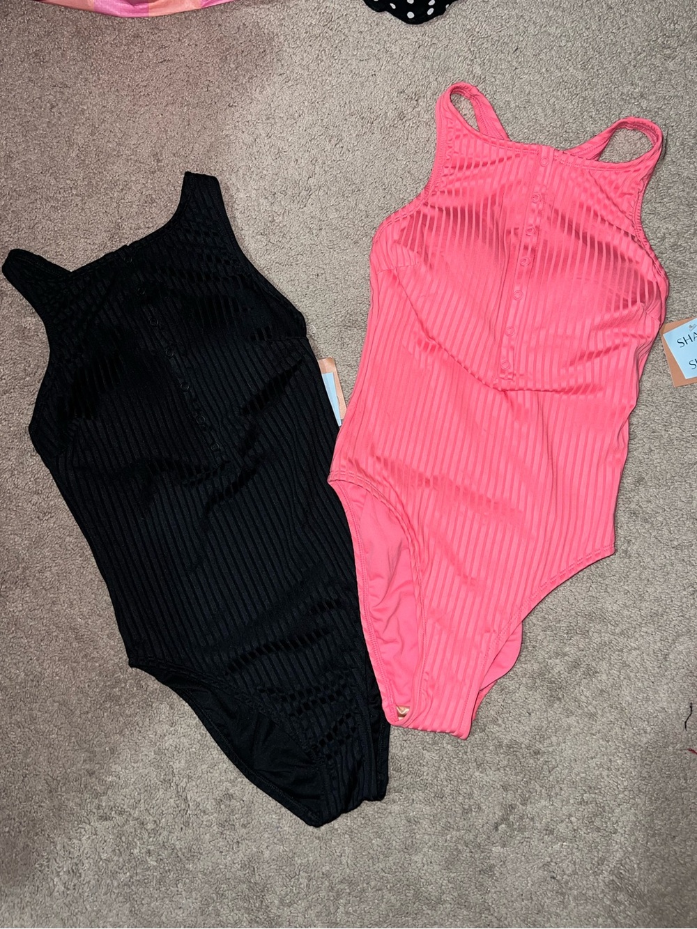 Shade & Shore Ribbed One-Piece Swimsuits - Black & Bright Pink Bundle